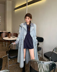 Elegant Tweed Patchwork Washed Denim Trench Coat