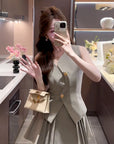 Elegant Tea-Color Waist-Tied Vest with Advanced Tailoring (Vest Only, No Bottom)