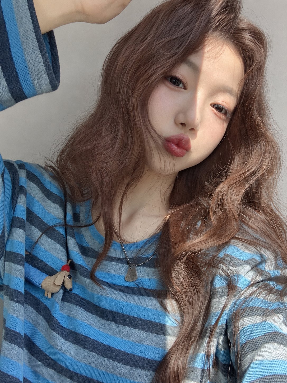 Korean-Style 3D Dachshund Striped Tee