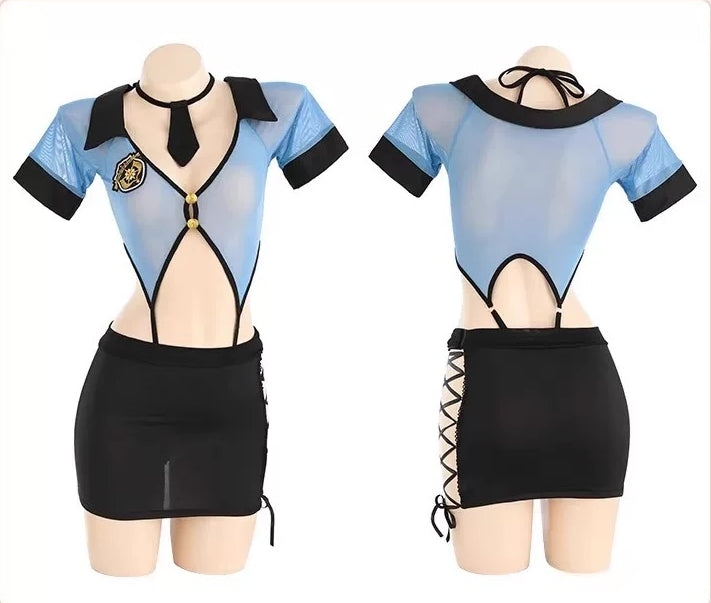 Open-Crotch Bodycon Police Costume Set