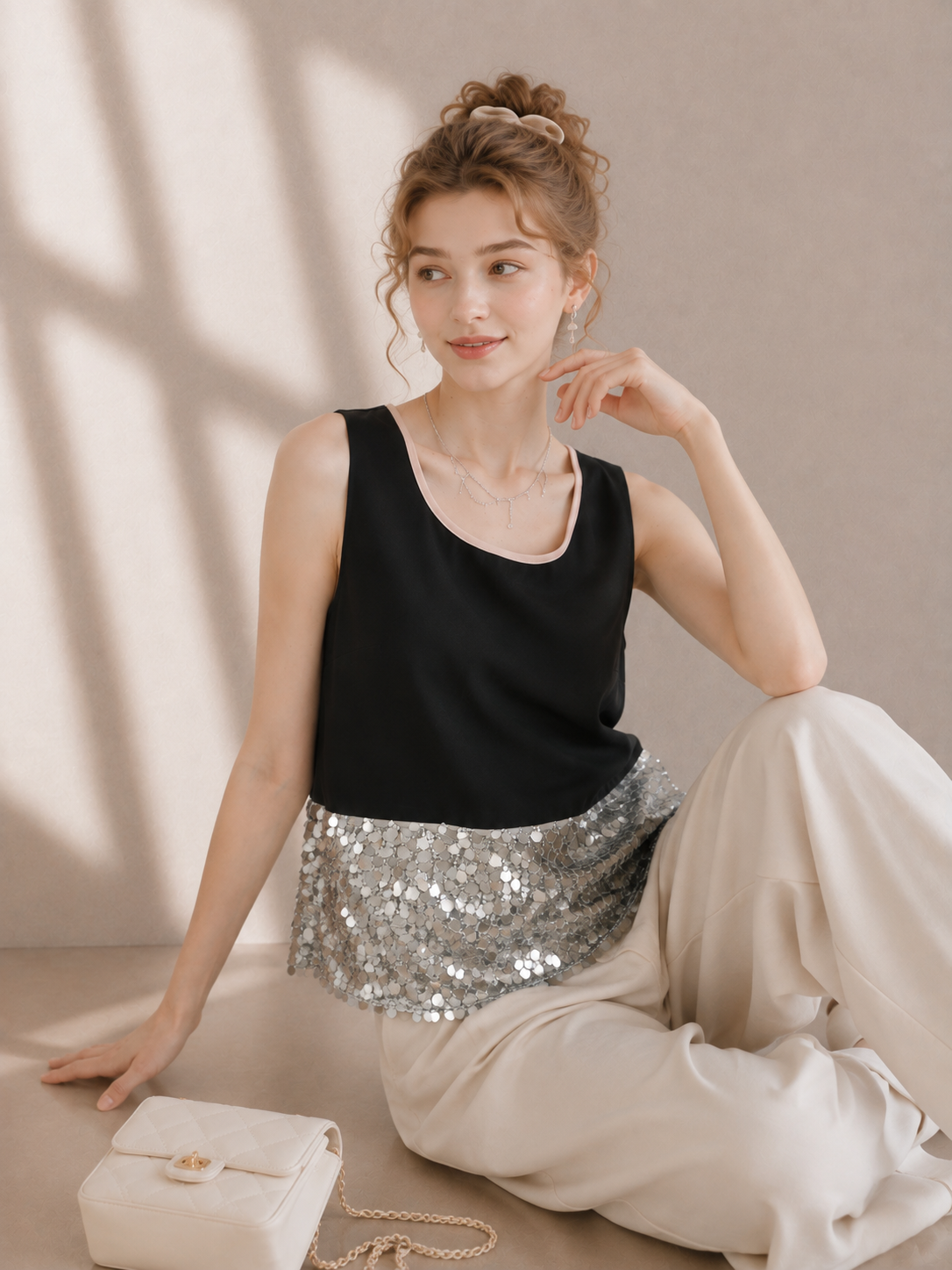 Galaxy Sequin Satin Tank Top