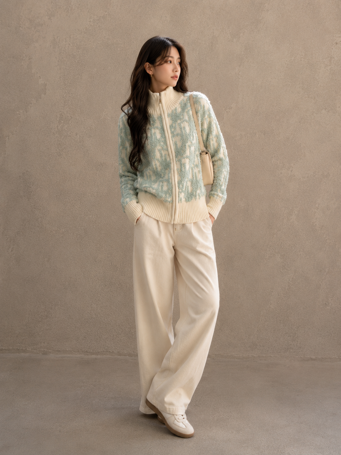 Letter Jacquard Wool Thick Jacket