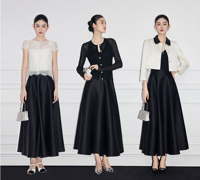 Hepburn-inspired high-waisted French A-line skirt