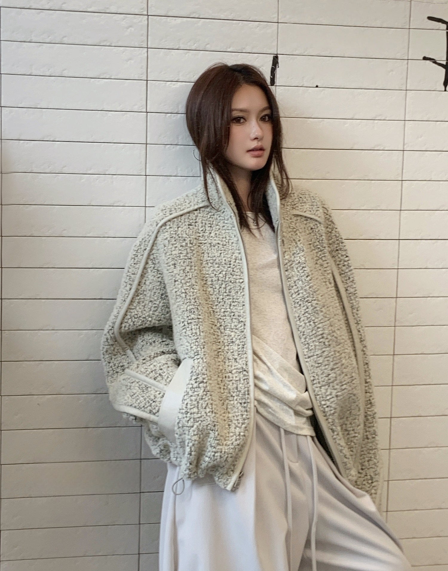 Stand Collar Wool Blend Padded Jacket