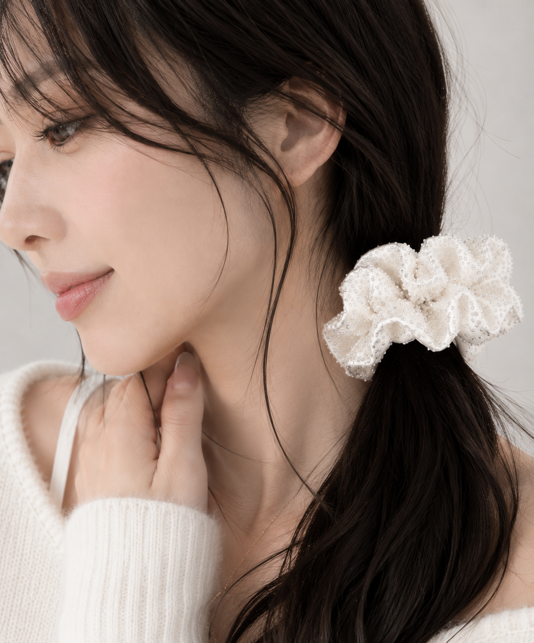 Luxury Korean-Inspired Silk Satin Rhinestone Scrunchie