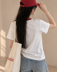 Korean-Style 3D Bread Embroidery Cotton Tee
