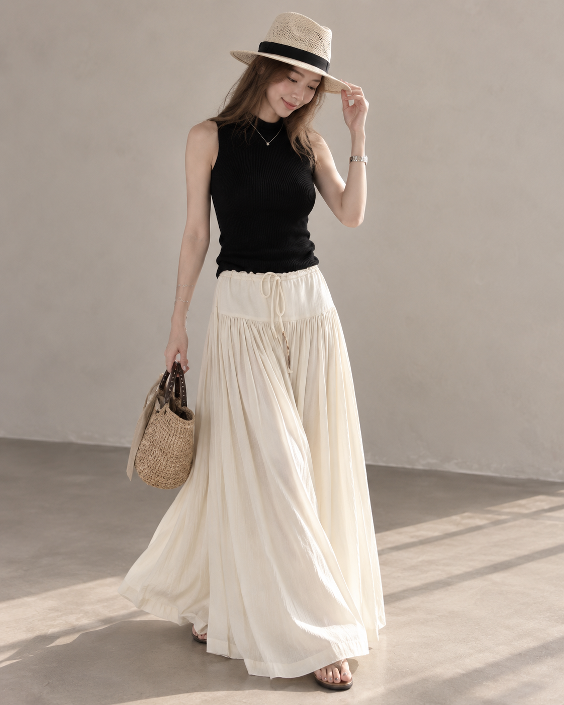 Pleated Waterfall Lyocell Palazzo Pants