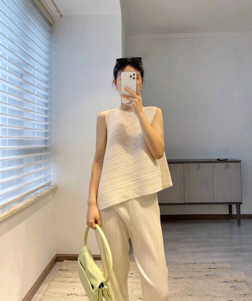 Issey Miyake Irregular Hem Pleated Top