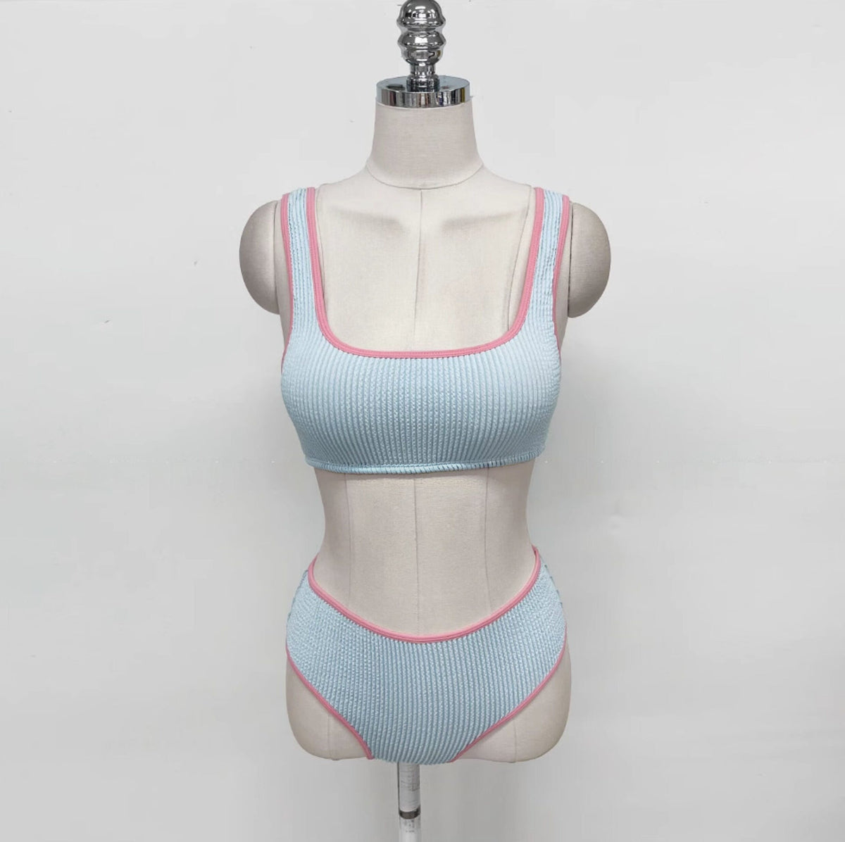 Korean Baby Blue Contrast Bikini Set