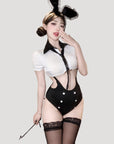 Open-Bust Secretary Style One-Piece Lingerie (with Stockings or Fishnets)