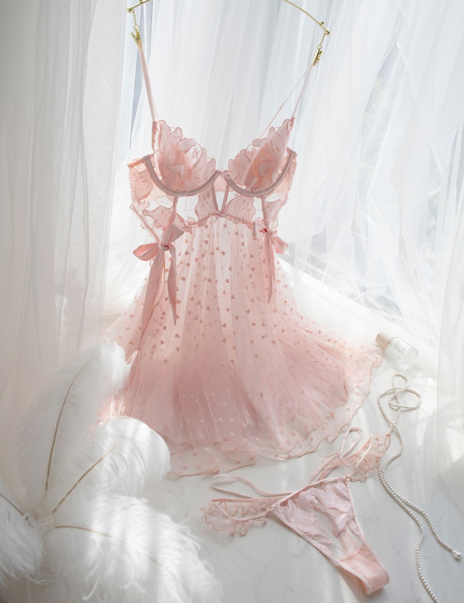 French Pure Desire Polka Dot Sexy Nightgown (2-Piece Set)