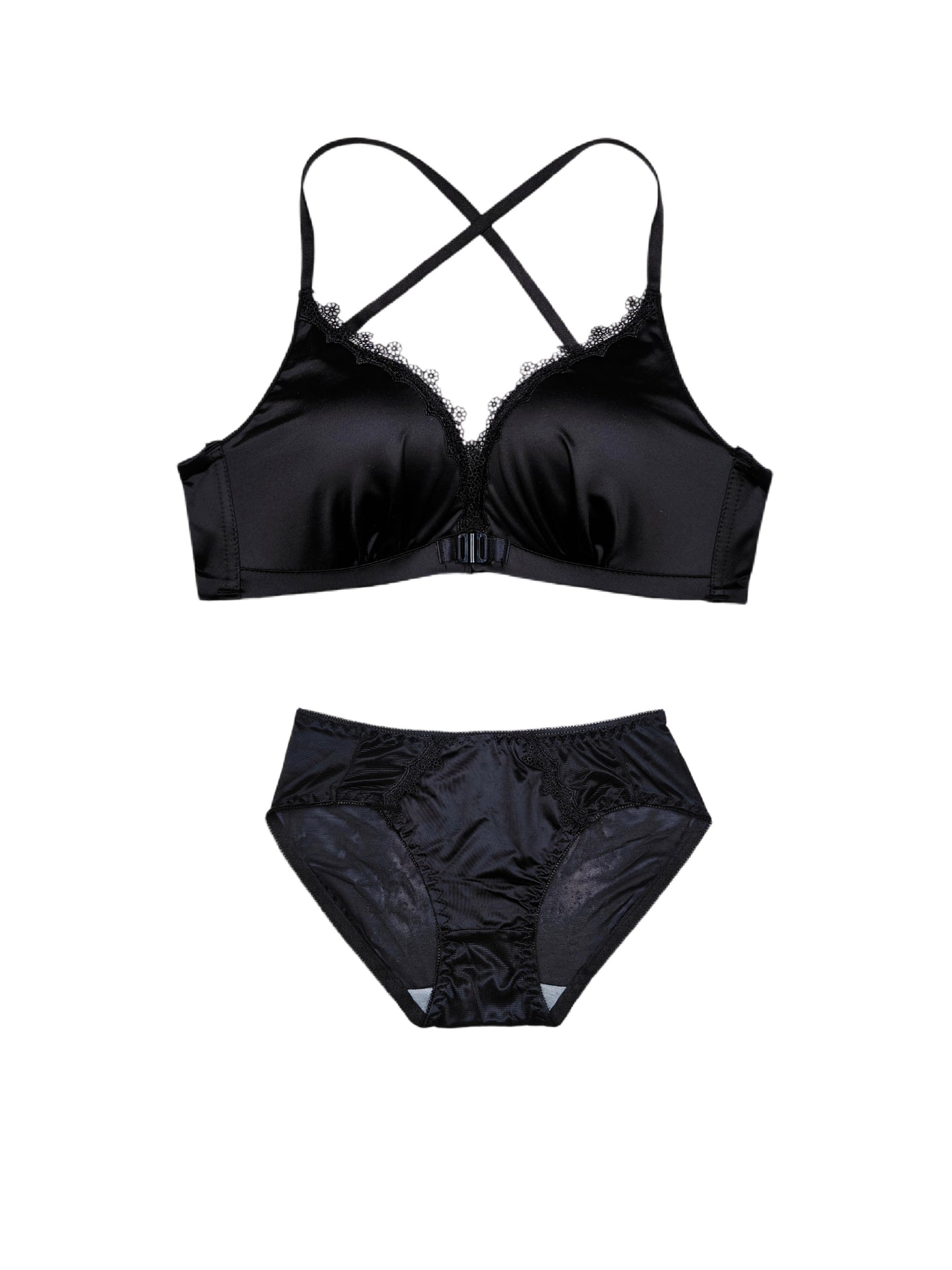 Golden Satin Cross-Back Front-Closure Bra
