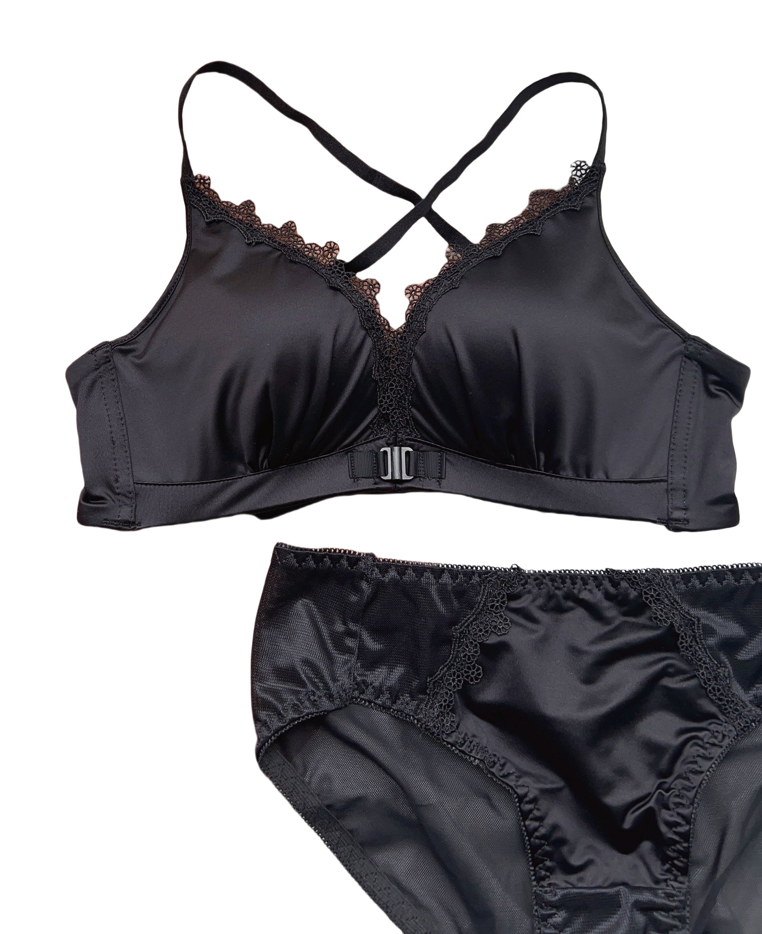 Golden Satin Cross-Back Front-Closure Bra