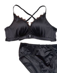 Golden Satin Cross-Back Front-Closure Bra