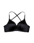 Golden Satin Cross-Back Front-Closure Bra